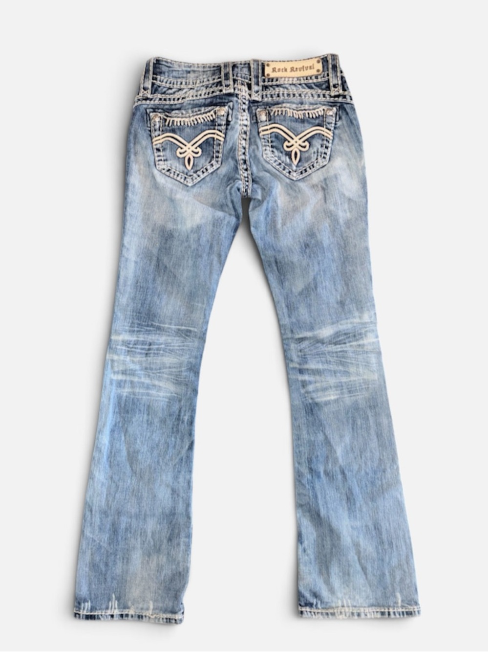 Rock Revival Becky Flare Boot Low Rise Distressed Embroidered Pocket Jeans Sz 25